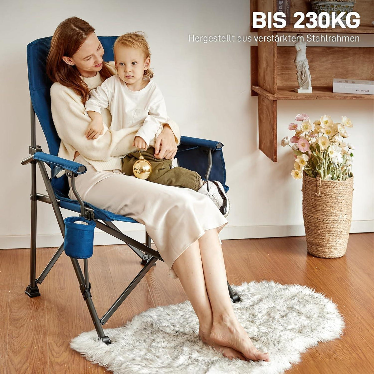 XL Campingstuhl faltbar 230kg belastbar mit Getränkehalter Blau