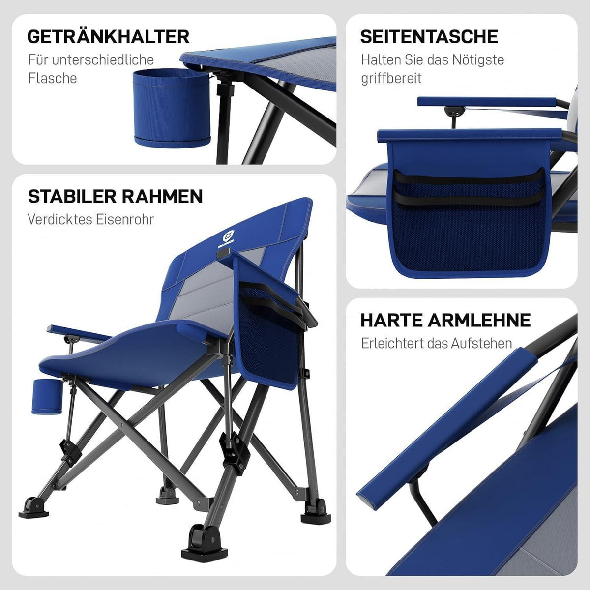 XL Campingstuhl faltbar 230kg belastbar mit Getränkehalter Blau