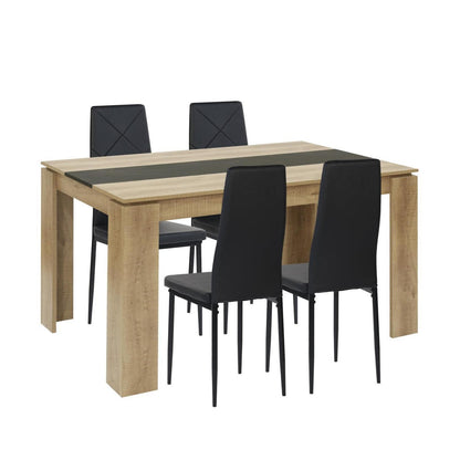 Esszimmergruppe 4er Set: Holztisch (160x80cm) & 4 Schwarz Stühle