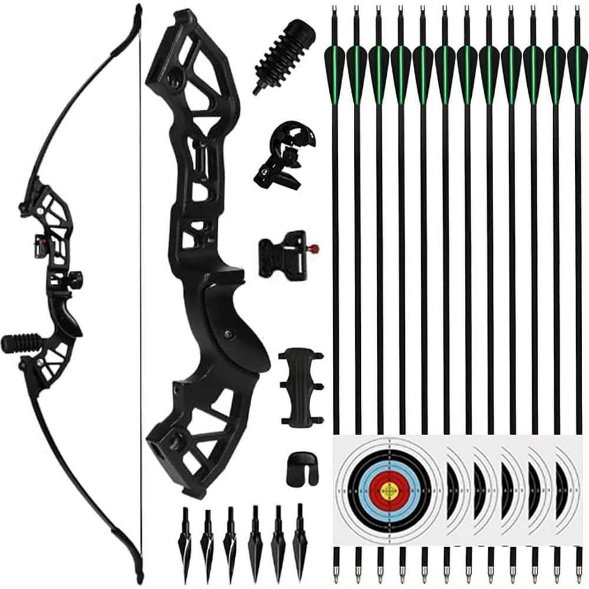 51" Recurvebogen Set für Erwachsene mit 12 Pfeilen (Schwarz)
