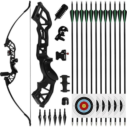 51" Recurvebogen Set für Erwachsene mit 12 Pfeilen (Schwarz)