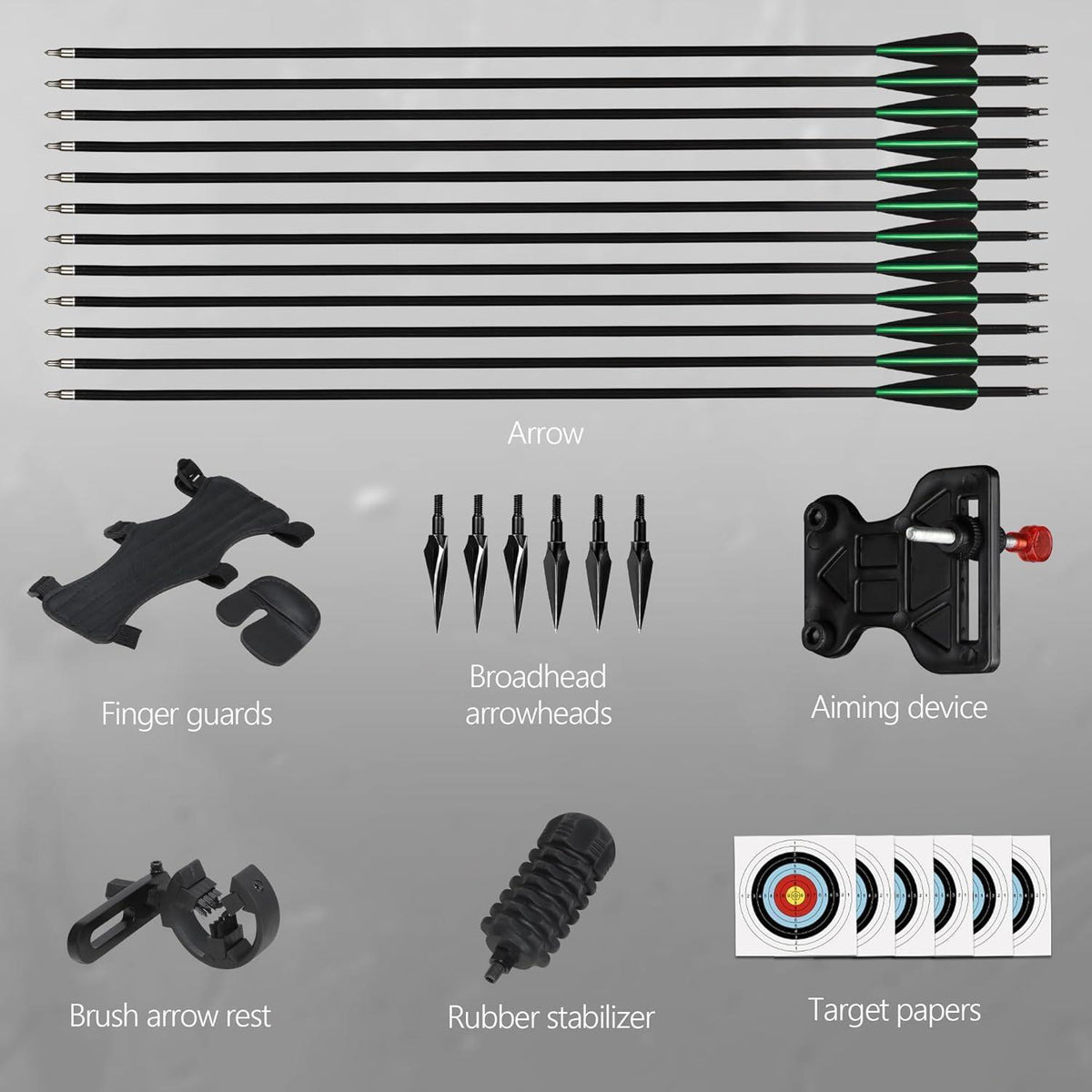 51" Recurvebogen Set für Erwachsene mit 12 Pfeilen (Schwarz)