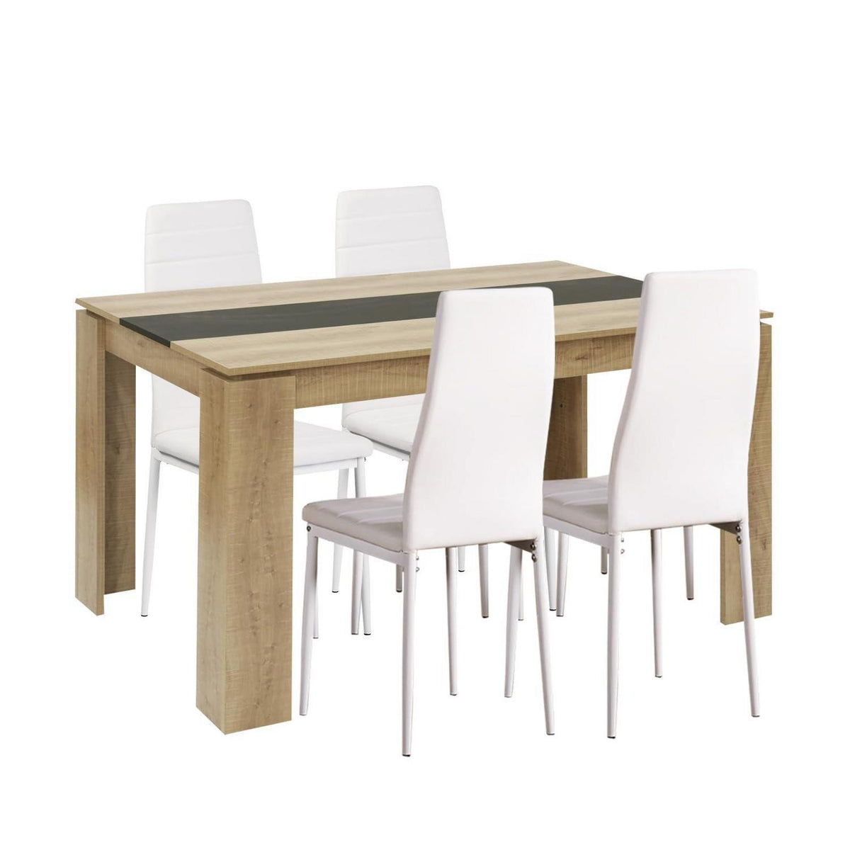 Esszimmergruppe 4er Set: Holztisch (160x80cm) & 4 Weiß Stühle