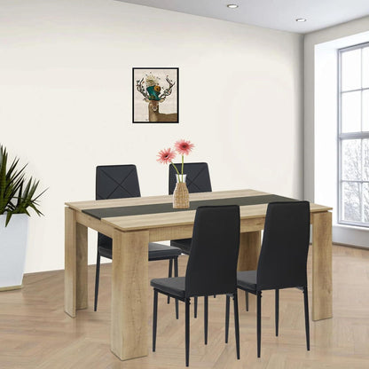 Esszimmergruppe 4er Set: Holztisch (140x70cm) & 4 Schwarz Stühle