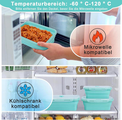 4er Set Silikon Frischhaltedosen mit Deckel Luftdicht Faltschüssel
