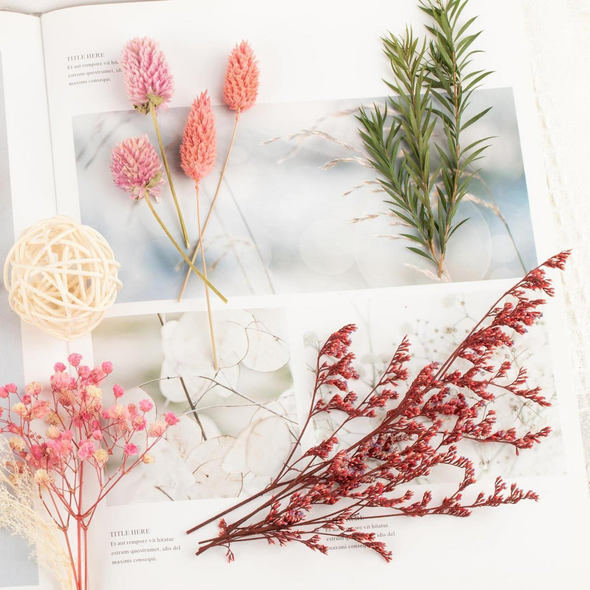 Getrocknete Blumen Set für DIY Heimdeko & Basteln (Rosa)