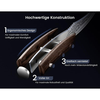 8-tlg. Steakmesser-Set | Japanischer Stil, Karbonstahl, Damast-Optik