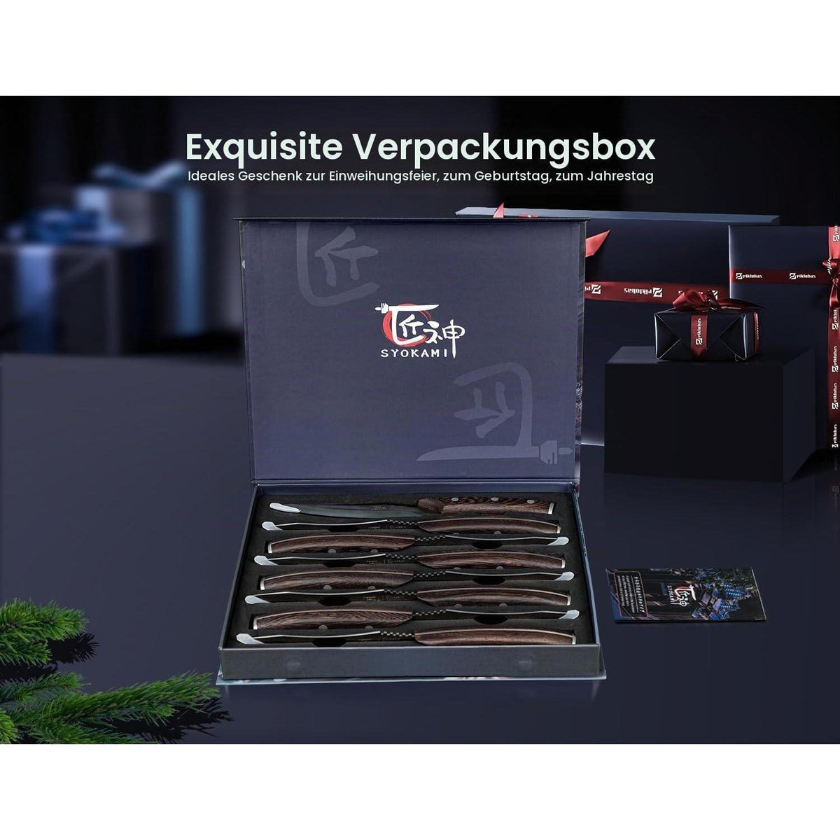 8-tlg. Steakmesser-Set | Japanischer Stil, Karbonstahl, Damast-Optik