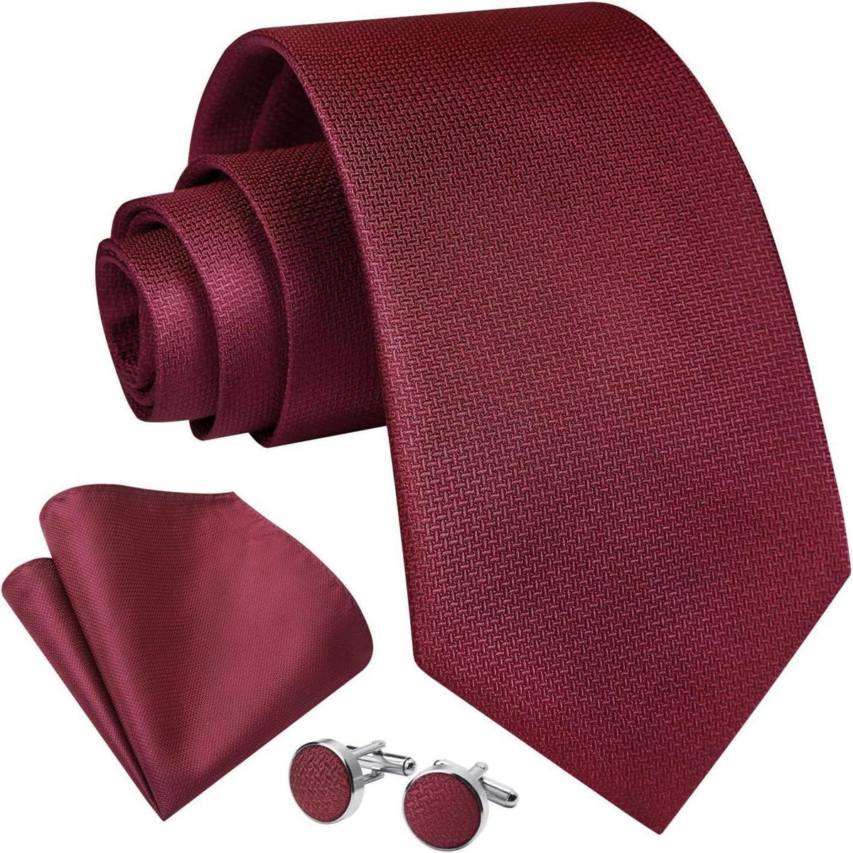 Herren Krawatten Set mit Einstecktuch & Manschettenknöpfen – Seide Paisley Burgund