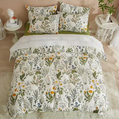 Blumen Bettwäsche Set 200x220 Baumwolle Grün Weiß Floral