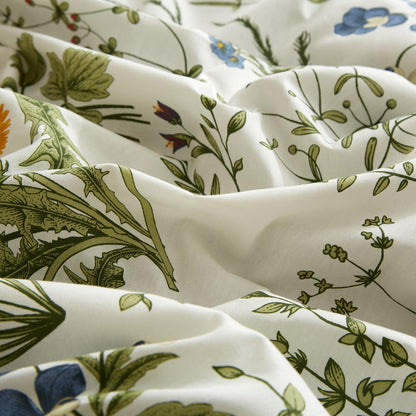 Baumwoll Bettwäsche Set 200x220 Blumen Grün Weiß Pflanzen