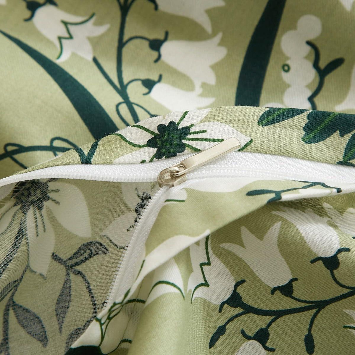 Bettwäsche-Set 135x200 cm, Baumwolle, Grün-Weiß Blumenmuster