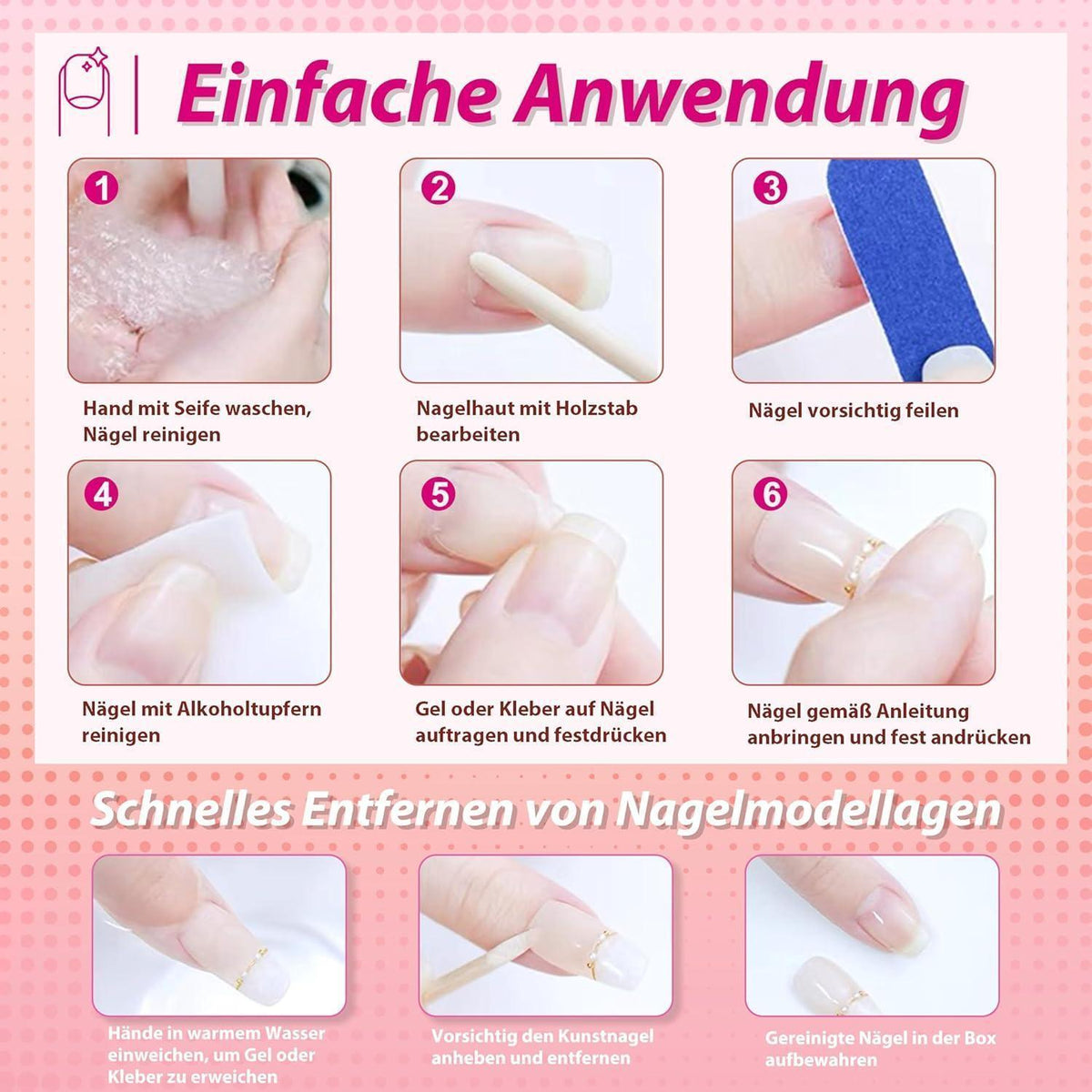Eckige French Tip Nägel – 24 Stück, Nude Weiß, 12 Größen