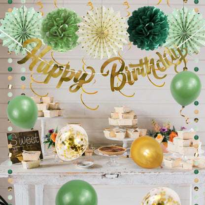 Geburtstagsdeko Sage Grün Pompons Happy Birthday Girlande