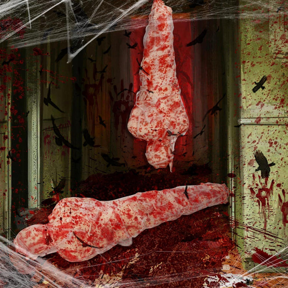 2x Halloween Leichen Requisiten Set mit Gaze & Blutverband