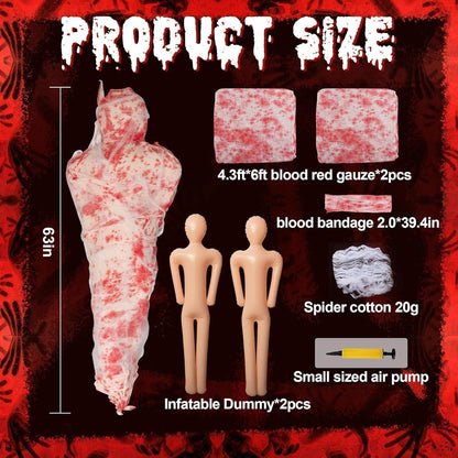 2x Halloween Leichen Requisiten Set mit Gaze & Blutverband