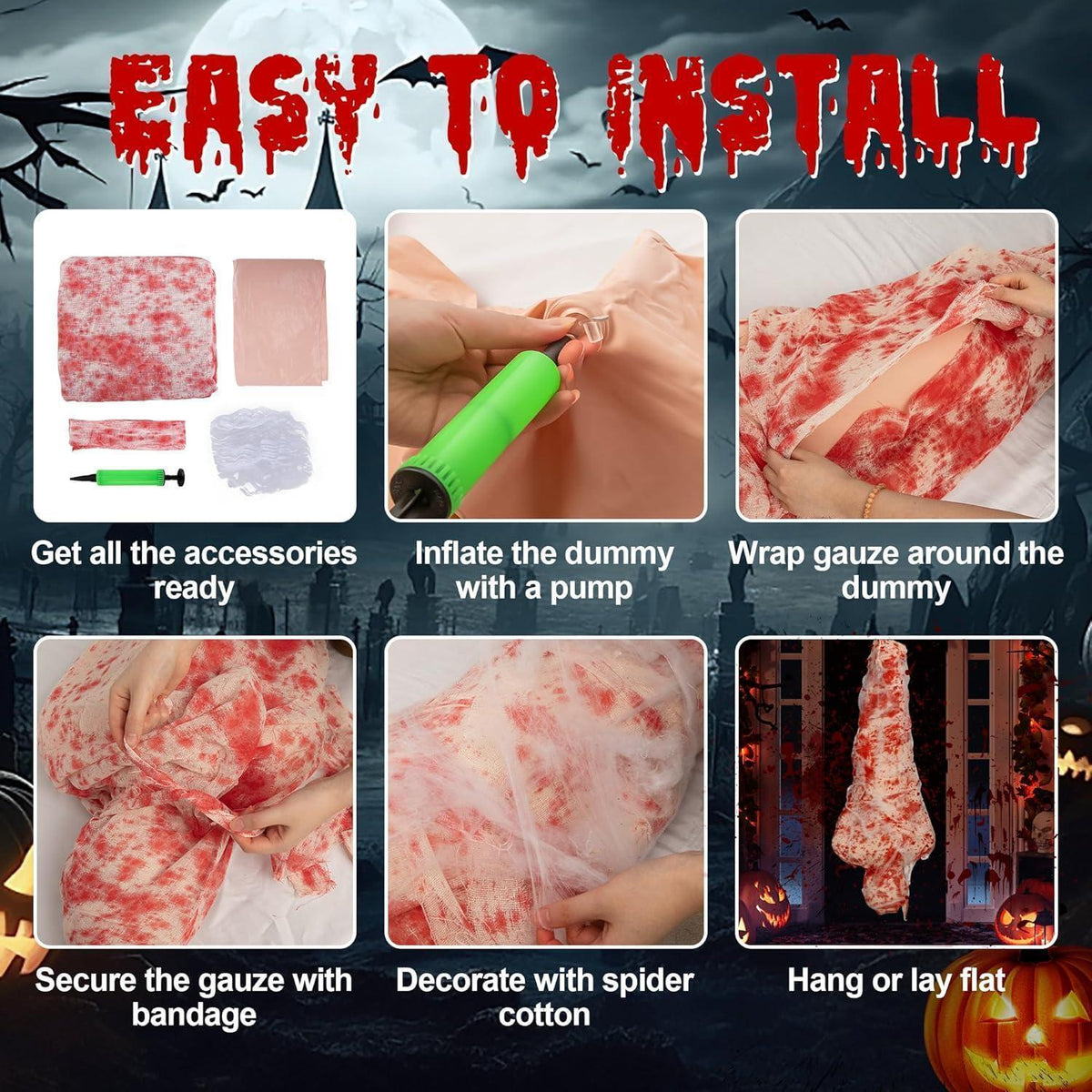 2x Halloween Leichen Requisiten Set mit Gaze & Blutverband