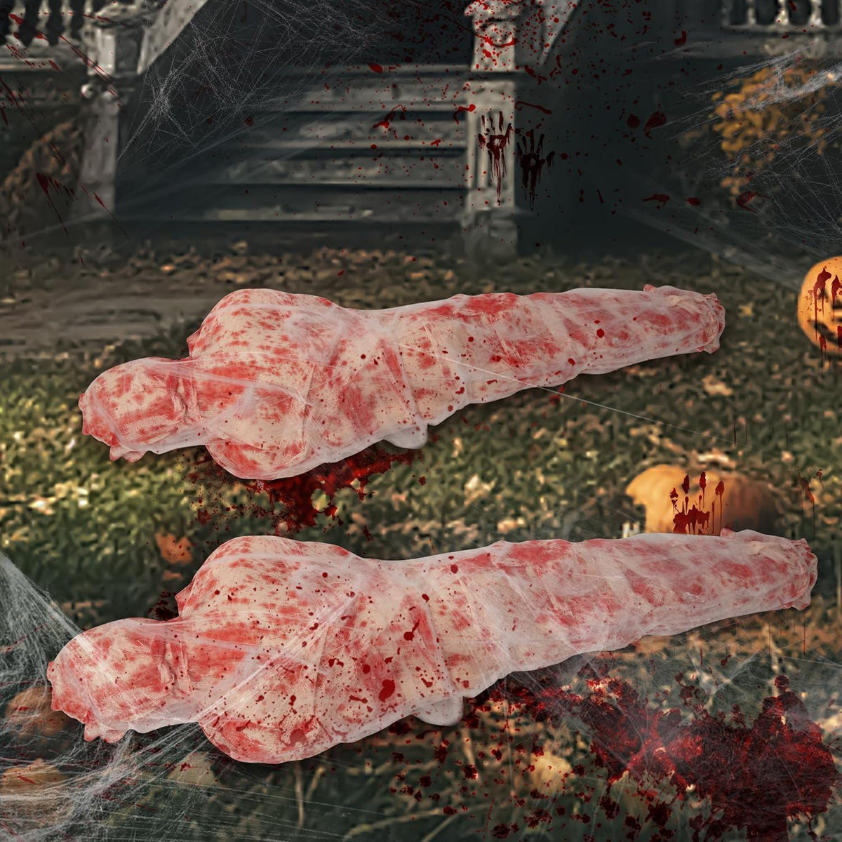 2x Halloween Leichen Requisiten Set mit Gaze & Blutverband