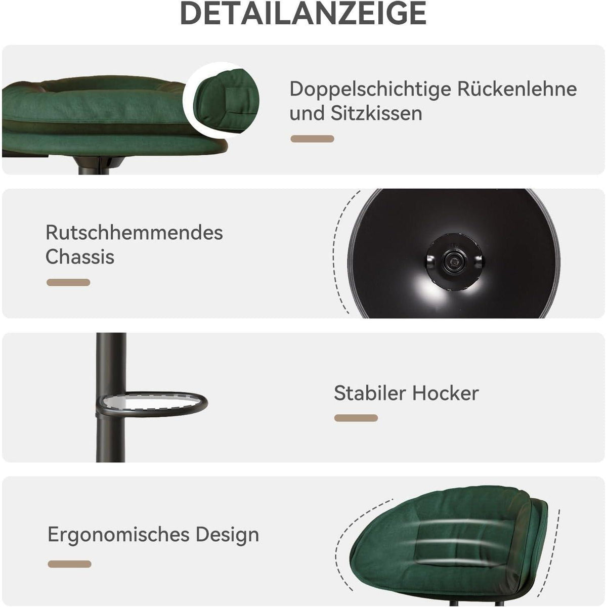 Barhocker 2er Set Ergonomisch Gepolstert Military Green
