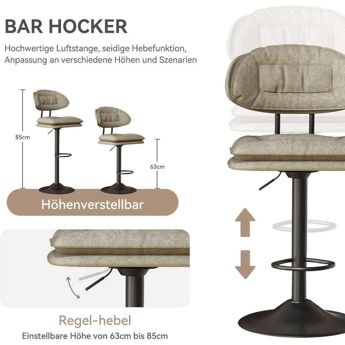 Barhocker 2er Set Beige – Ergonomisch & Verstellbar
