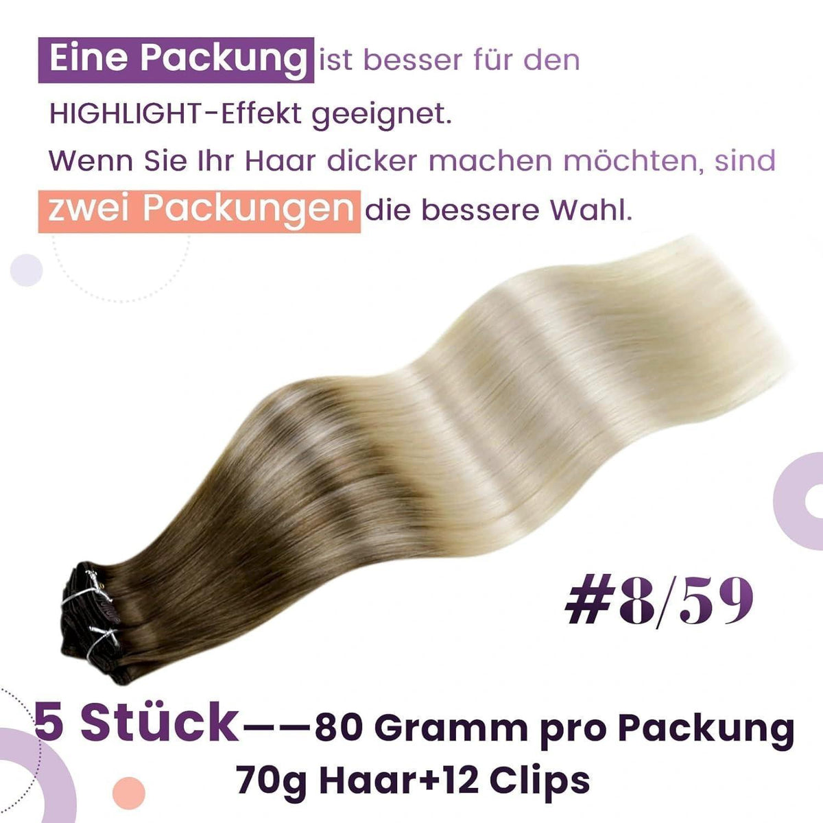 Echthaar Clip-in Extensions Ombre Braun Hellblond 30cm