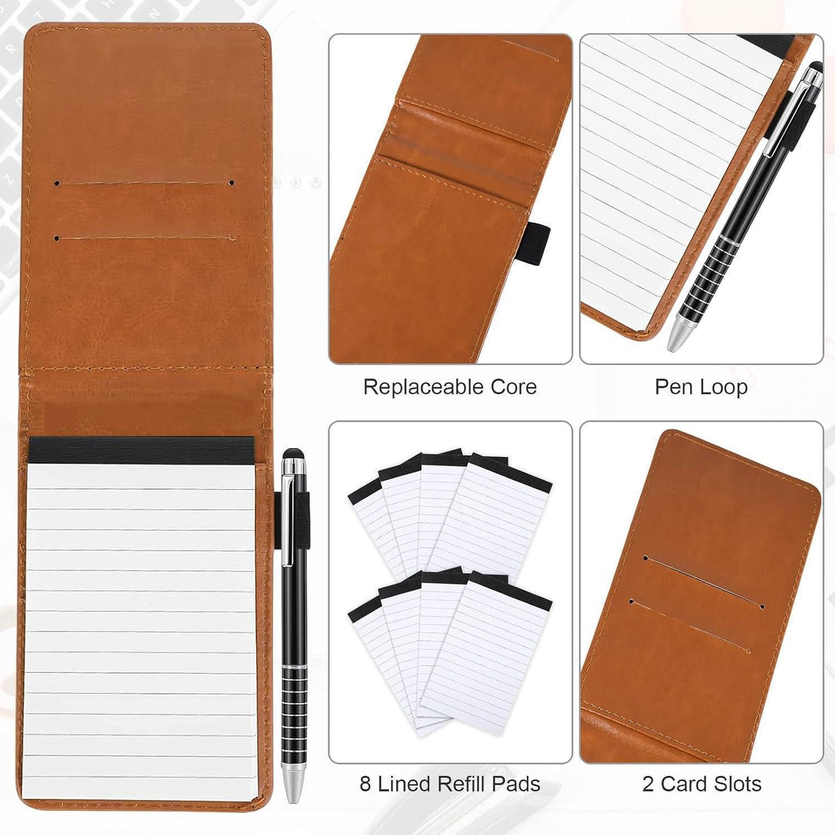 Kleines Notizbuch Set A7 mit Band & Stift in Lederoptik