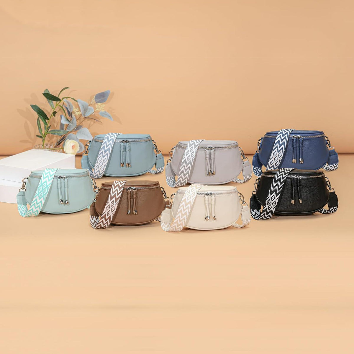 Damen Umhängetasche Blau Veganes Leder Crossbody Bag