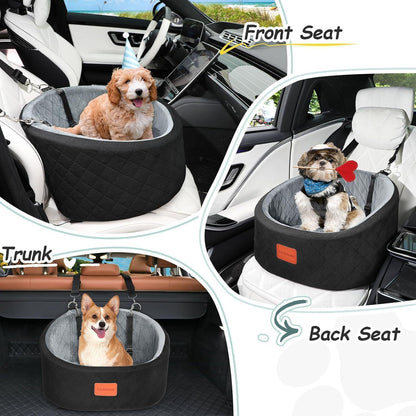 Hunde-Autositz: Bequemes Reisebett mit Sicherheitsleine (Schwarz/Grau, S)