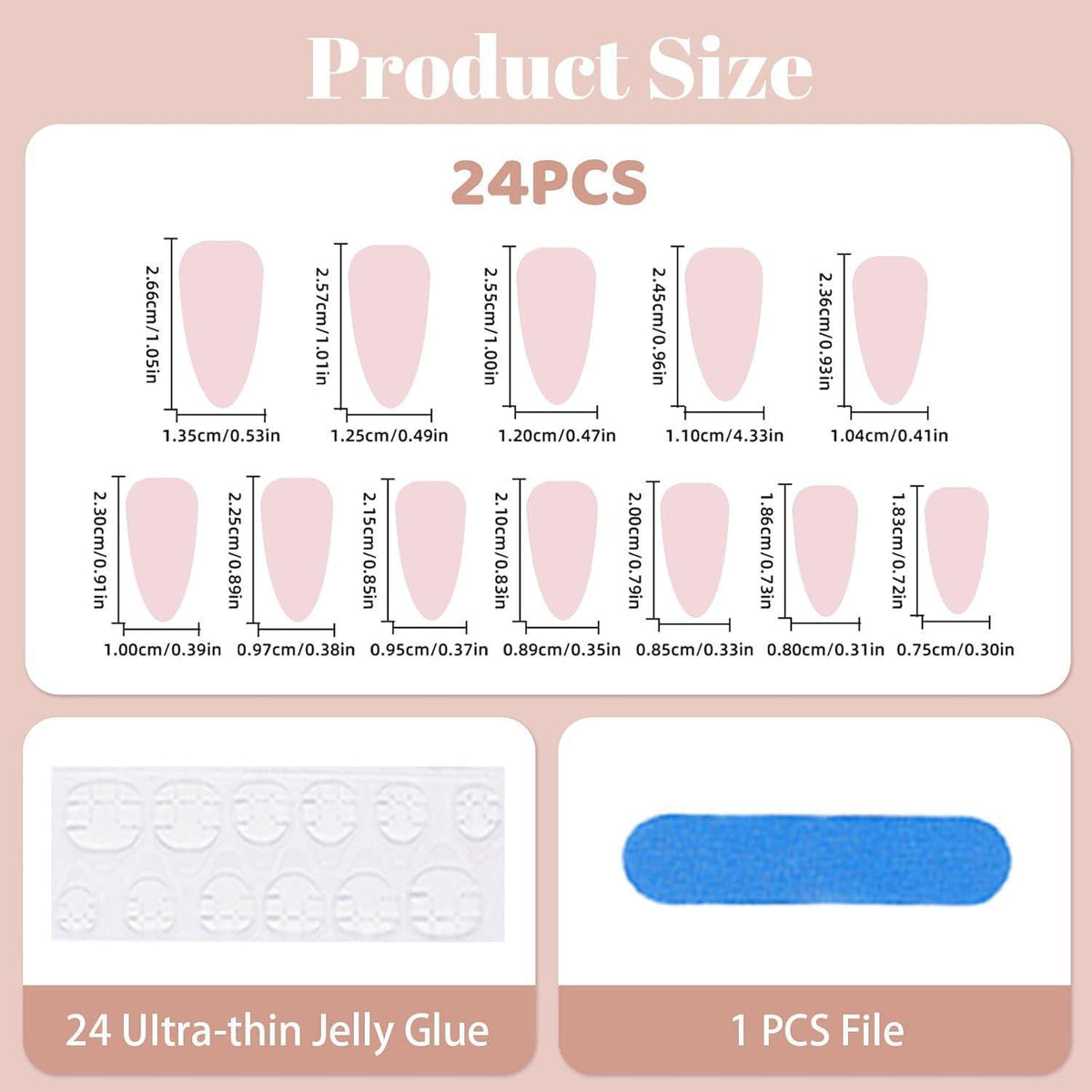 Mandel Falsch Nägel French Design Chrom Glänzend Press On Nails