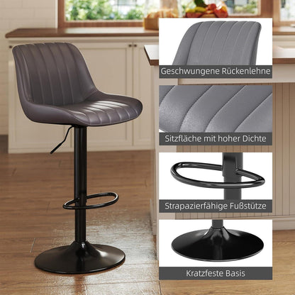 Drehbarer Barhocker 4er Set, Höhenverstellbar, Dunkelgrau