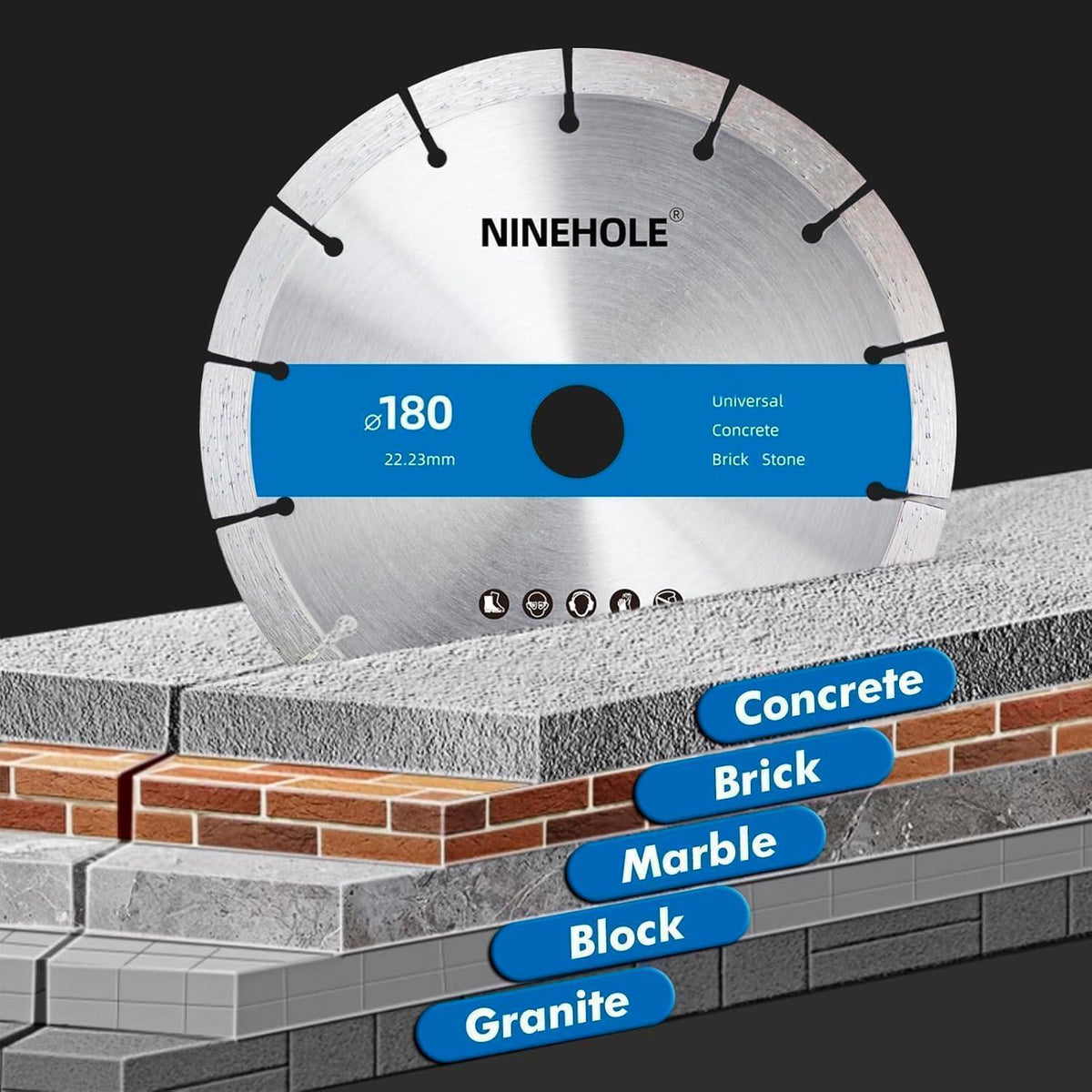 2x Diamant-Trennscheibe 180mm für Beton, Stein, Ziegel
