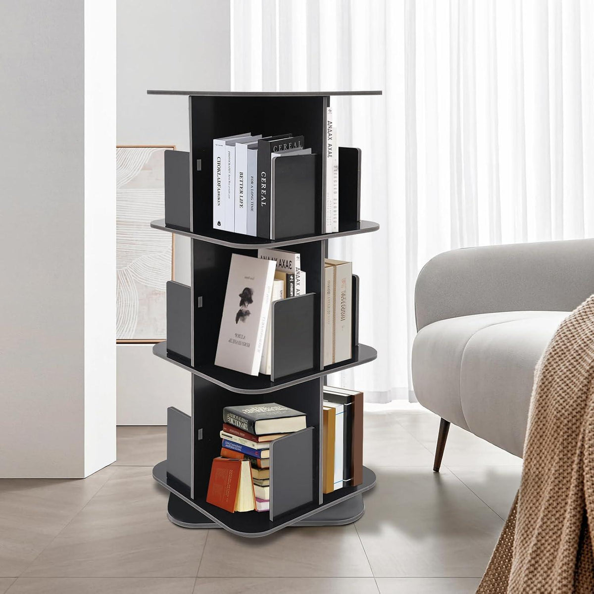Drehbares 3-stufiges Bücherregal – 360° Eckregal Schwarz