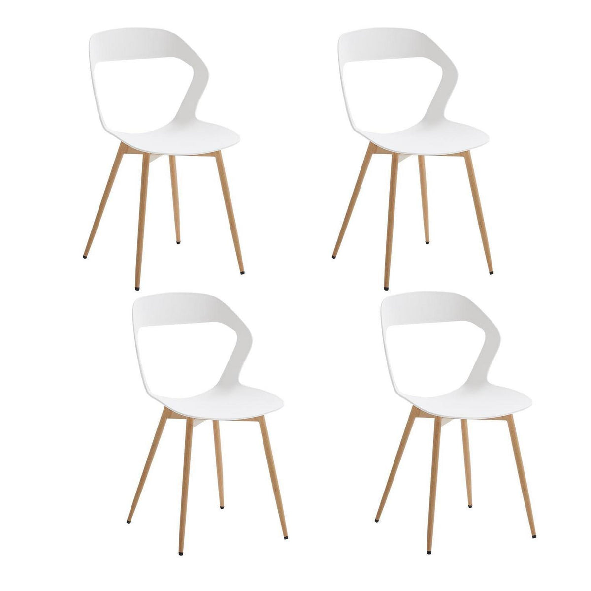 Nordischer Esszimmerstuhl Set 4er – Weiß & Holz | Bequemer Hohlrücken