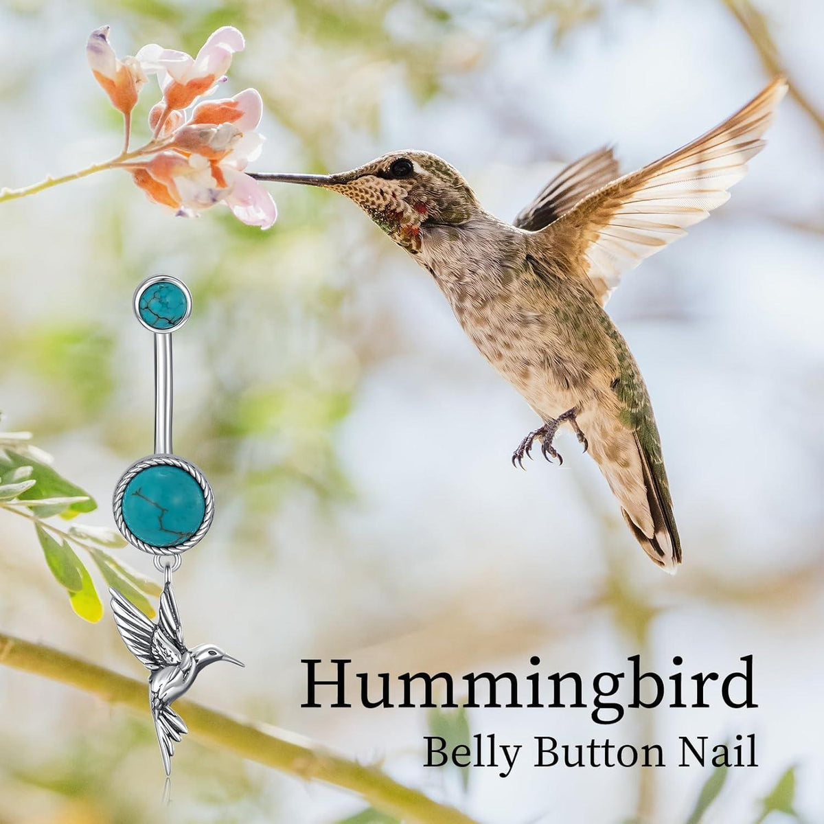 Bauchnabelring mit Kolibri und Türkis aus 925 Sterling Silber