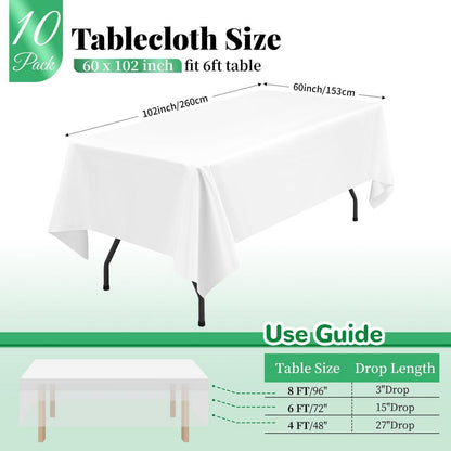 10x Weiße Tischdecken Rechteckig 153x260cm – Waschbar & Wiederverwendbar