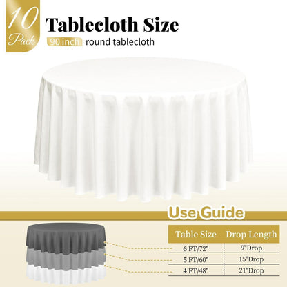 10x Runde Tischdecke Elfenbein 228cm – Waschbar & Wiederverwendbar
