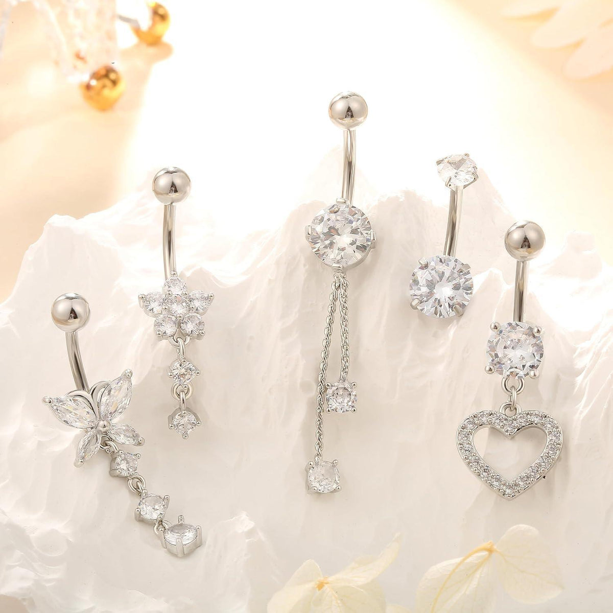Bauchnabelpiercing Set 5 Stück Chirurgenstahl 10mm Silber Gold mit Strass