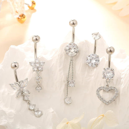 Bauchnabelpiercing Set 5 Stück Chirurgenstahl 10mm Silber Gold mit Strass