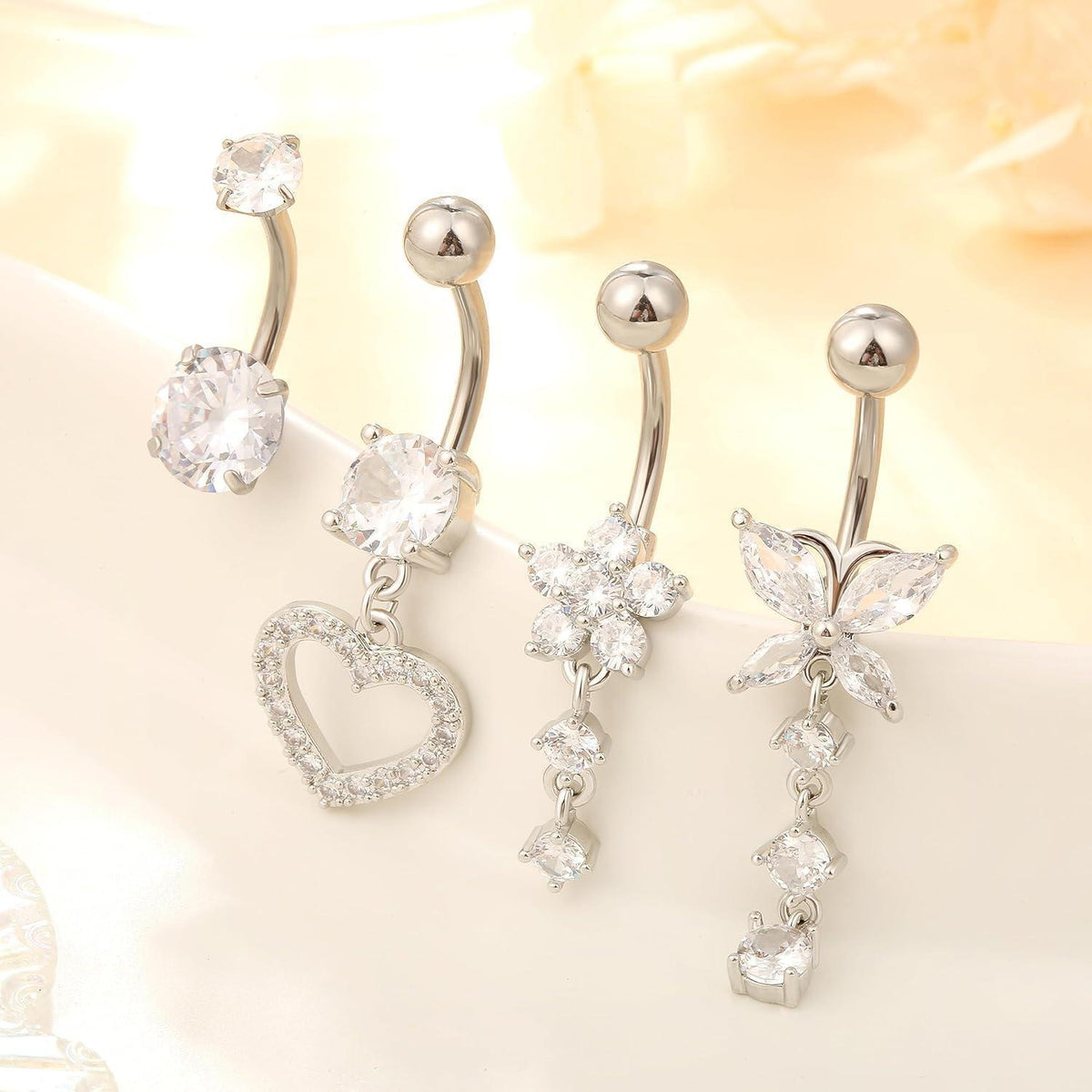 Bauchnabelpiercing Set 5 Stück Chirurgenstahl 10mm Silber Gold mit Strass