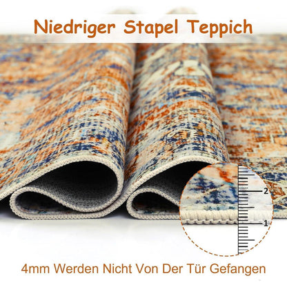 Boho Teppich Wohnzimmer 140x200cm – Orange, Kurzflor & Rutschfest