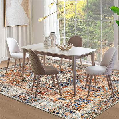 Boho Teppich Wohnzimmer 140x200cm – Orange, Kurzflor & Rutschfest