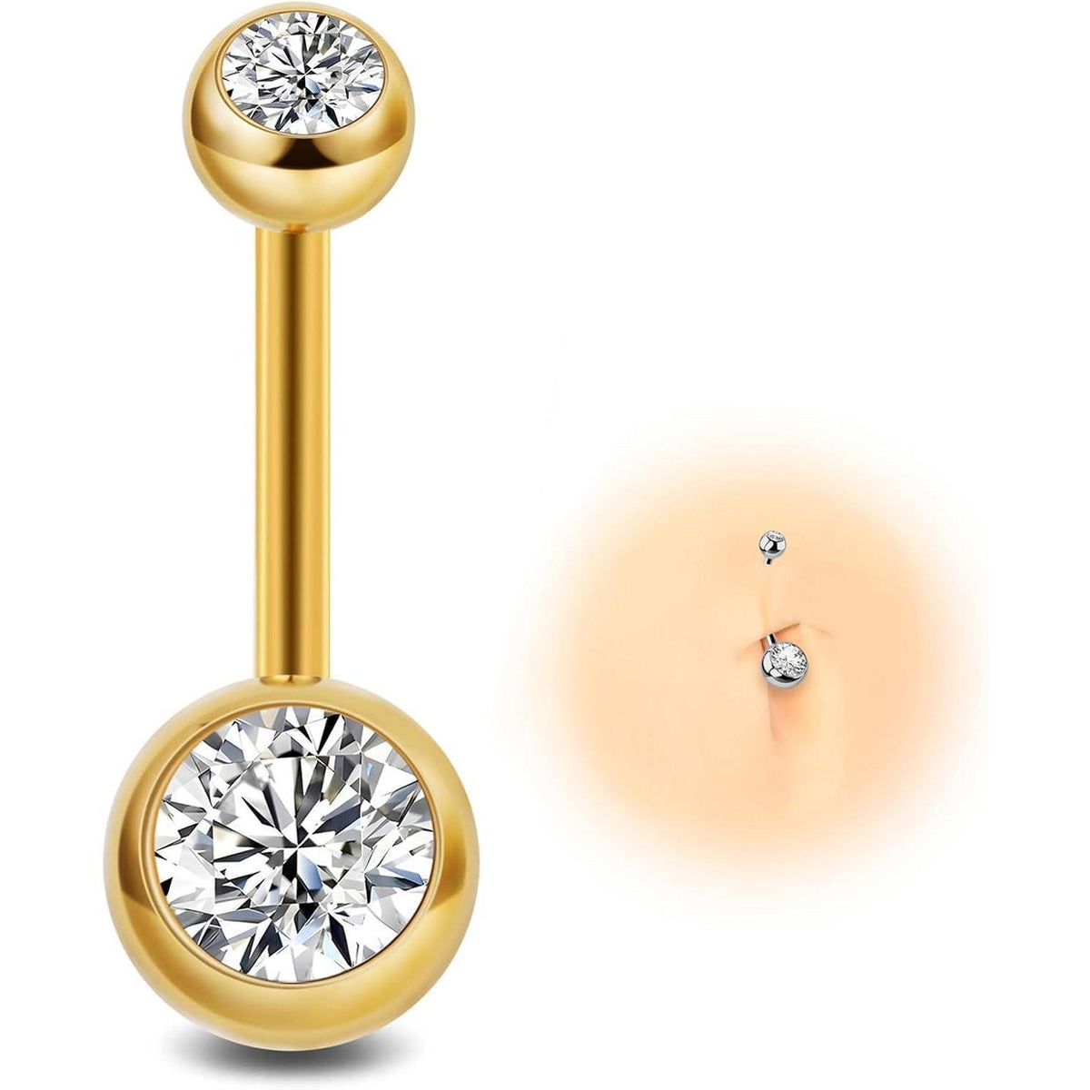 G23 Titan Bauchnabelpiercing 14G 10/12mm Stab Gold Silber Bunt
