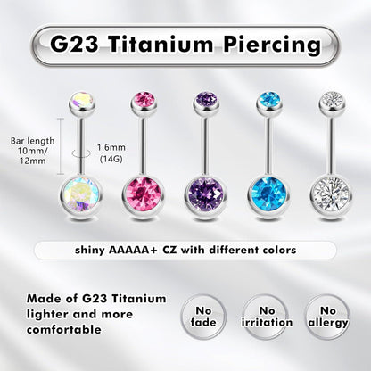 G23 Titan Bauchnabelpiercing 14G 10/12mm Stab Gold Silber Bunt