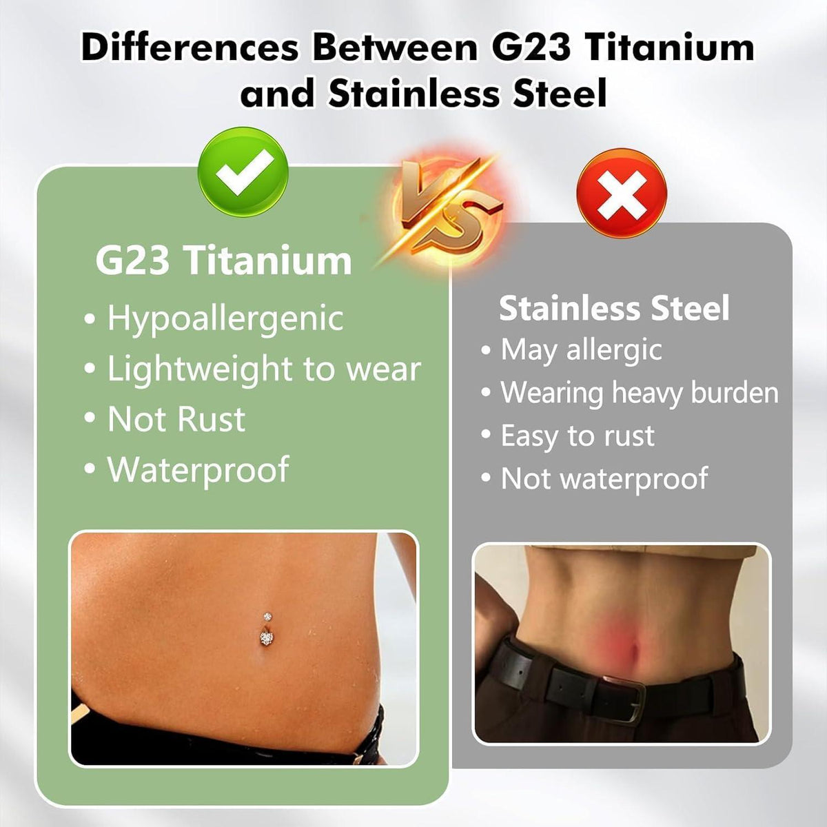 G23 Titan Bauchnabelpiercing 14G 10/12mm Stab Gold Silber Bunt