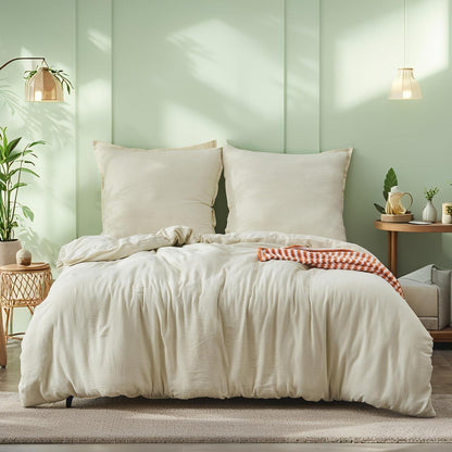 Musselin Bettwäsche Set 200x200 cm – Atmungsaktiv & Weich, Beige