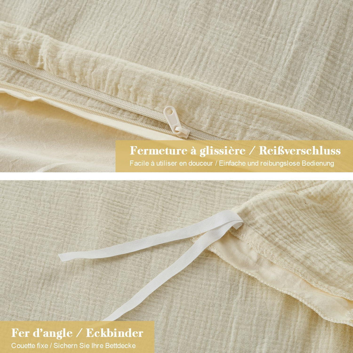 Musselin Bettwäsche Set 200x200 cm – Atmungsaktiv & Weich, Beige