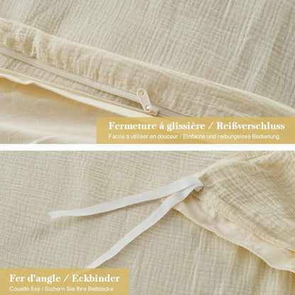 Musselin Bettwäsche Set 200x200 cm – Atmungsaktiv & Weich, Beige