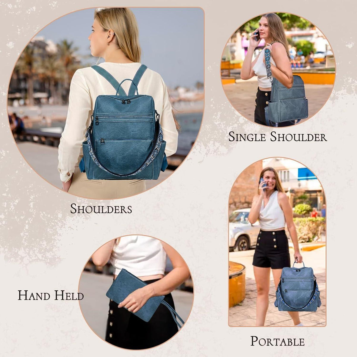 Damen Rucksack Blau | Wasserdicht, Anti-Diebstahl, Convertible
