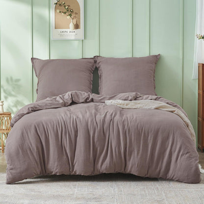Musselin Bettwäsche Set 220x240 cm, Kaffee Grau