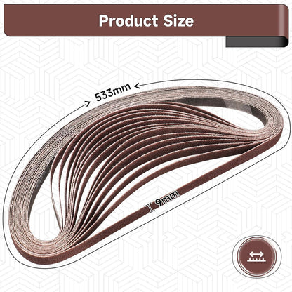 Schleifbänder 9x533 mm Körnung 320, 30 Stück, Aluminiumoxid